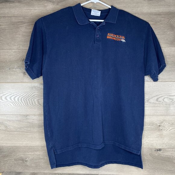 Majestic Men's Polo Shirt NFL Denver Broncos Navy Cotton Size XL - 1990’s - Picture 2 of 9